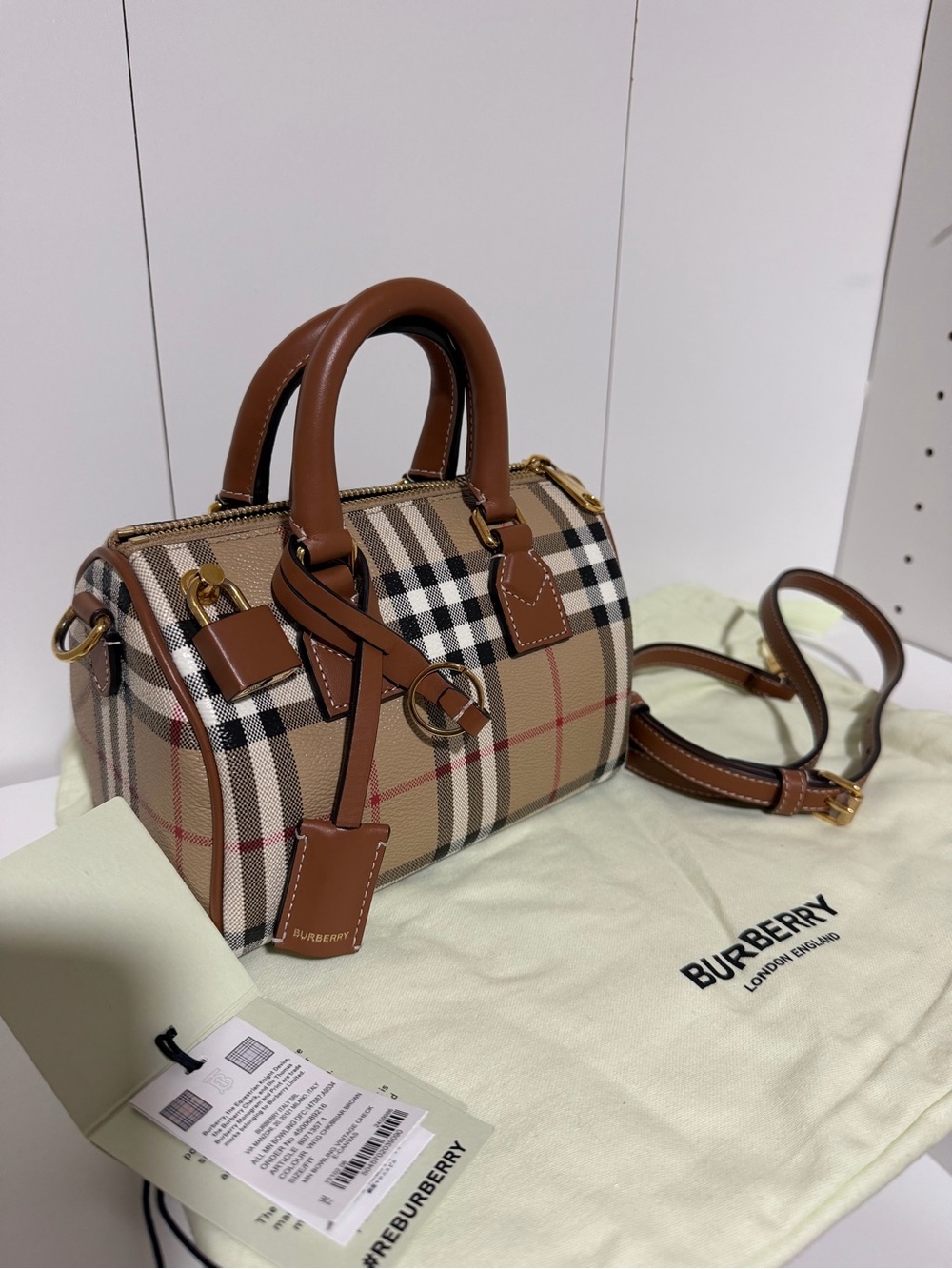 BURBERRY MINI BOWLING BAG PRE OWNED ARCHIVE BEIGE BRIAR BROWN